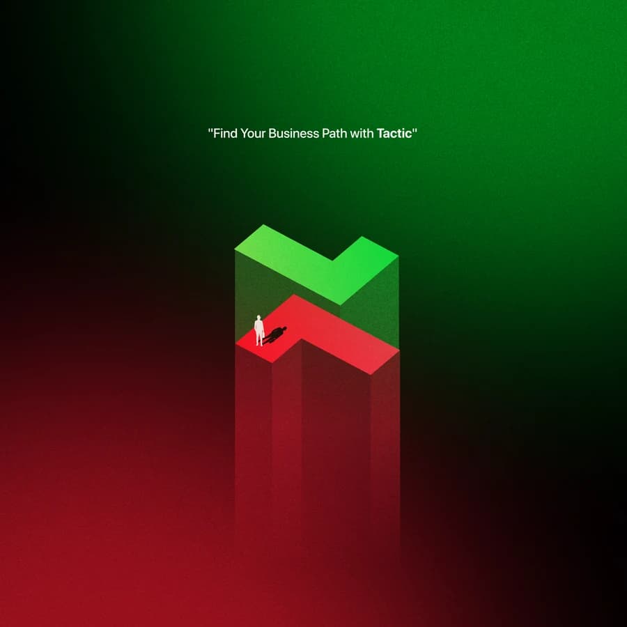 TACTIC’s opposing green and red marks form two architectural towers.