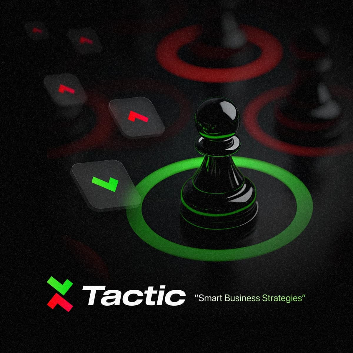 A chess pawn sits within a green ring among other pieces and TACTIC brand symbols.